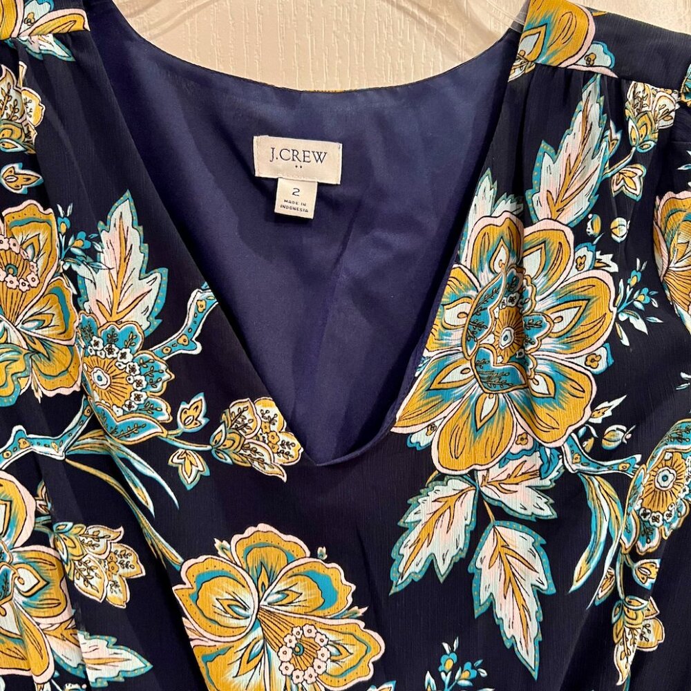 J Crew Mini Navy Blue Floral Dress 3/4 Sleeve Size 2 - Picture 3 of 8